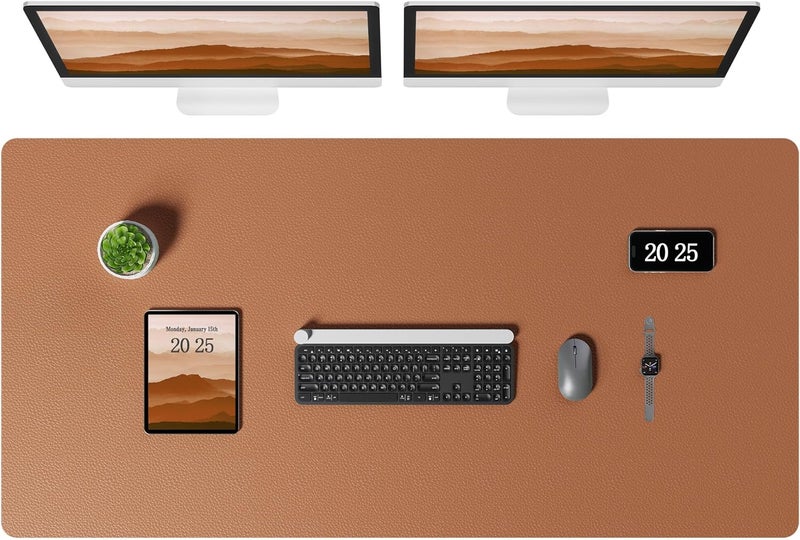 Aothia Leather Desk Pad Protector, Office Desk Mat, Large Mouse Pad, Laptop Desk Pad, Non-Slip PU Leather Desk Blotter, Waterproof Desk Writing Pad for Office and Home (Brown, 47" x 24") - Image 1